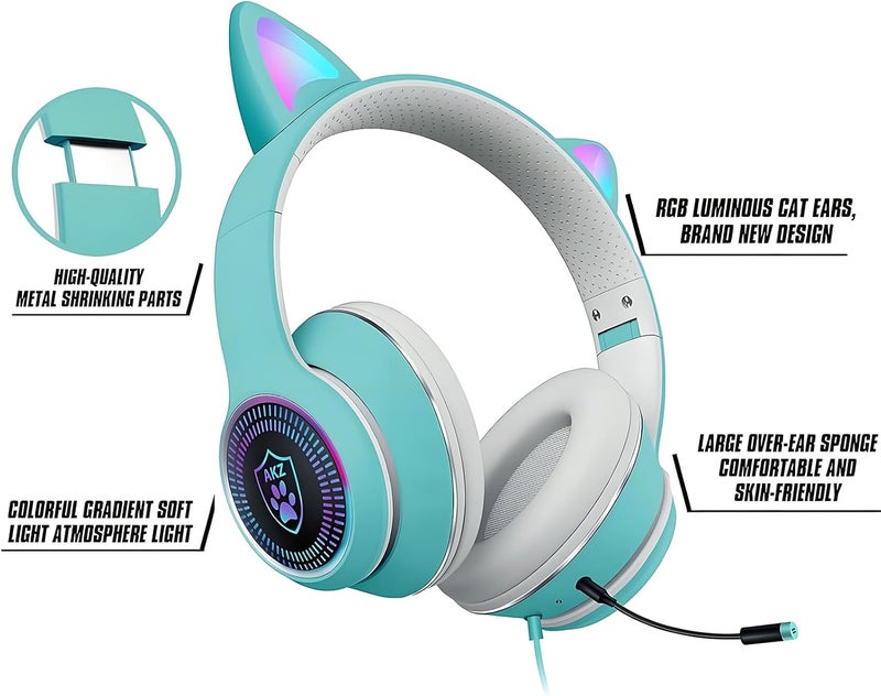 VIGROS Cat Ear Gaming Headphones Wired AUX 3.5mm with LED Light, Flashing Stereo Game Headphones Surround Sound Over-Ear Headsets with Microphone Fit Kids & Adult for PC, PS4, Switch, Mobile, Laptop - Image 3